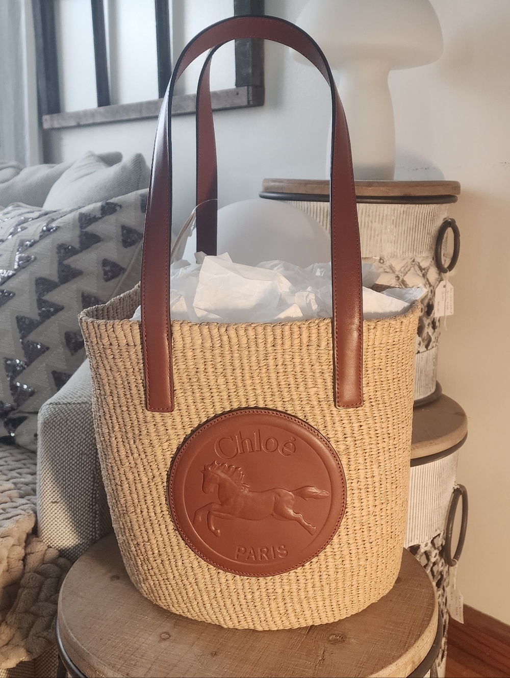 NWT Chloe Horse Medal Basket Tote